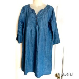 Chic Connection Blue Denim Shift Dress with Tab Sleeves